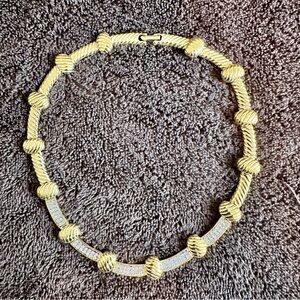 Vintage Park Lane Gold Ribbed Knot Choker Necklace 80s Rhinestone Statement